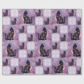 Paarse kosmische katten Patchwork Patroon Cadeaupapier (Vlak)