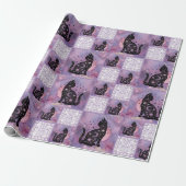 Paarse kosmische katten Patchwork Patroon Cadeaupapier (Uitgerold)