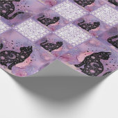 Paarse kosmische katten Patchwork Patroon Cadeaupapier (Hoek)