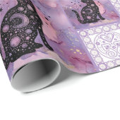 Paarse kosmische katten Patchwork Patroon Cadeaupapier (Rol Hoek)
