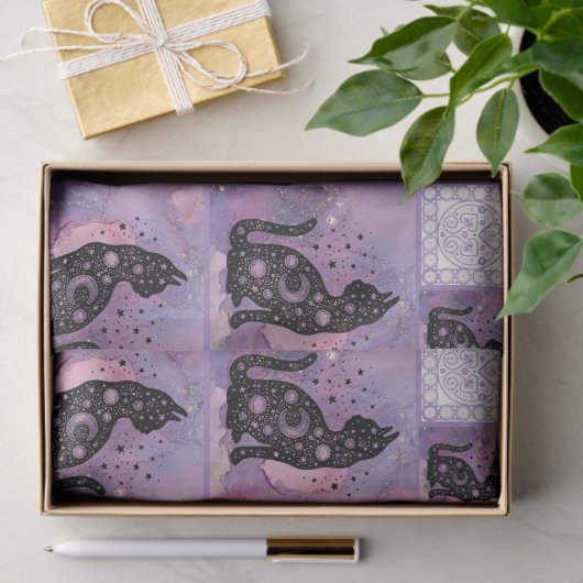Paarse kosmische katten Patchwork Patroon Tissuepapier (Geschenk)