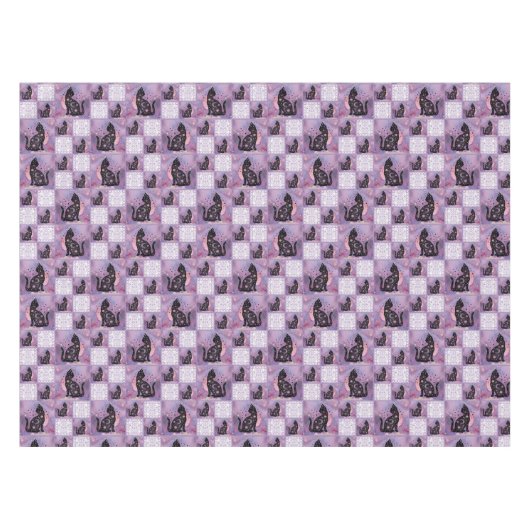 Paarse kosmische katten tafelkleed (Voorkant (Horizontaal))