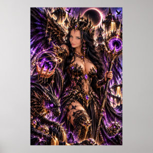 Paarse Kosmische Koningin Donkere Fantasie Kunstpo Poster