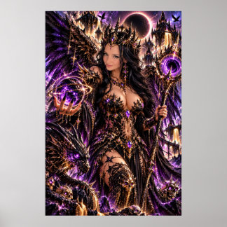 Paarse Kosmische Koningin Donkere Fantasie Kunstpo Poster