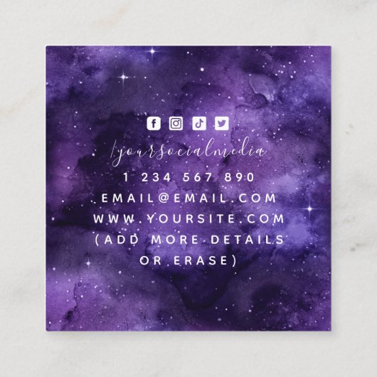 Paarse kosmische ster astrologie vierkante visitekaartje (Achterkant)