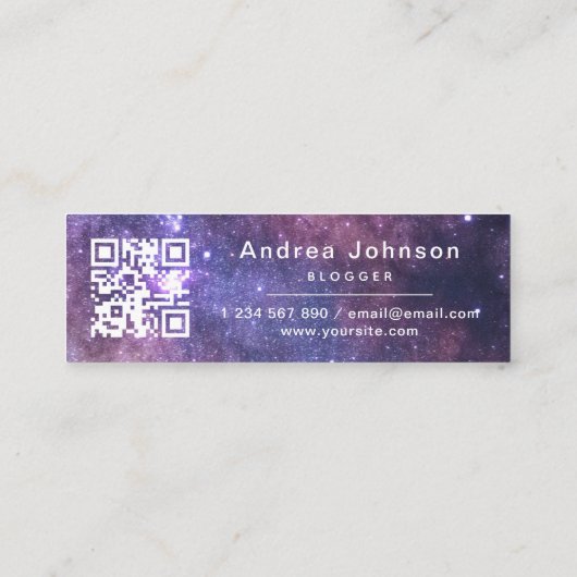 Paarse kosmische sterrenstelsels volgen de QR-code Mini Visitekaartje (Achterkant)
