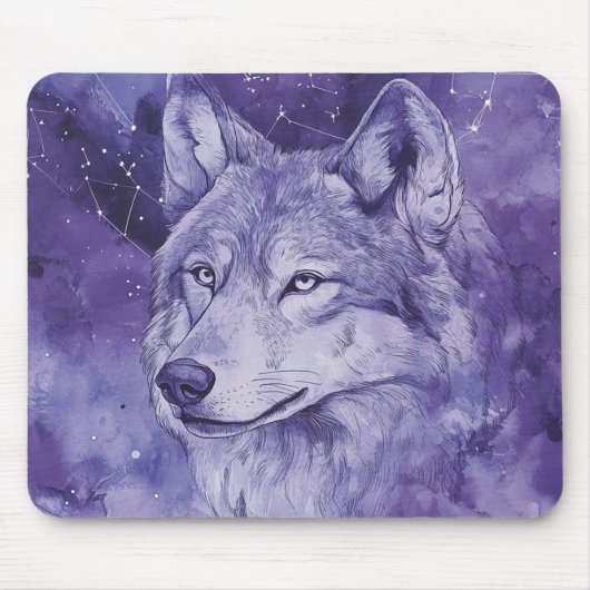 Paarse Kosmische Wolf Waterverf Muismat (Voorkant)