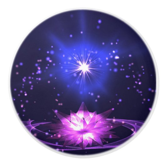 Paarse Kosmische Zen Crystal Lotus Flower Stars Keramische Knop (Voorkant)