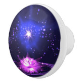 Paarse Kosmische Zen Crystal Lotus Flower Stars Keramische Knop (Rechts)
