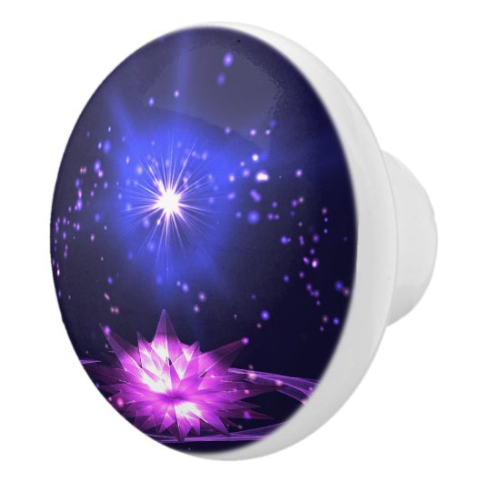 Paarse Kosmische Zen Crystal Lotus Flower Stars Keramische Knop (Rechts)
