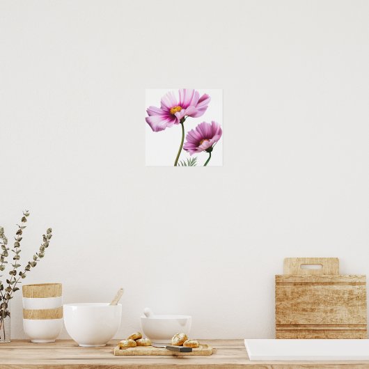 Paarse Kosmos Bloem Art Print Poster (Keuken)