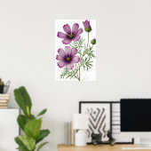 Paarse Kosmos Bloemen Art Print Poster (Thuiskantoor)