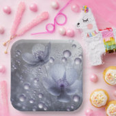 Paarse kosmos en dauwdruppels papieren bordje (Feest)