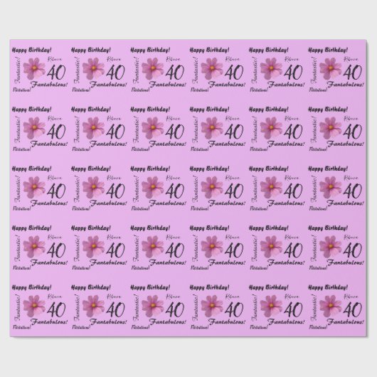 Paarse Kosmos Flower 40 en Fabulous Birthday Cadeaupapier (Vlak)