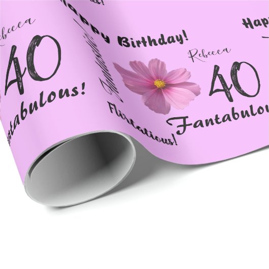 Paarse Kosmos Flower 40 en Fabulous Birthday Cadeaupapier (Rol Hoek)