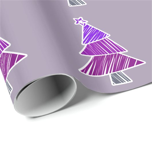 Paarse Krabbelige Kerstbomen Cadeaupapier (Rol Hoek)