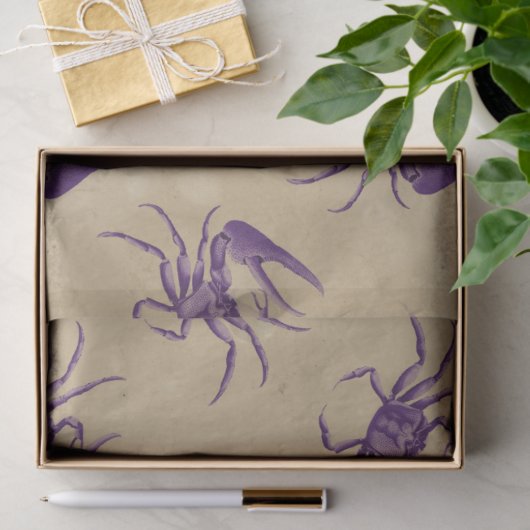 Paarse krabben op Tan-decoupage Tissuepapier (Geschenk)