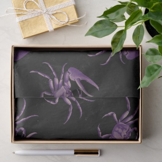 Paarse krabben op zwarte lospagina tissuepapier (Geschenk)