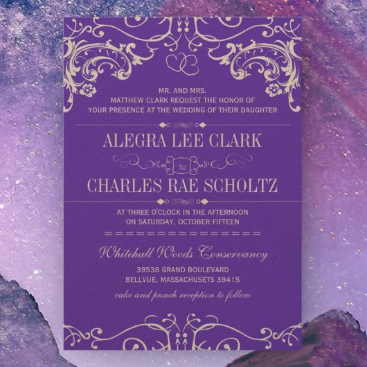 Paarse Kraft Paper  Typografie Invite Kaart