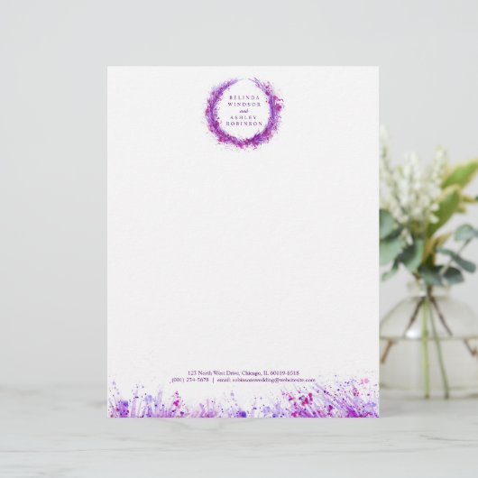 Paarse krans splash moderne waterverf briefhoofd (Staand voorkant)