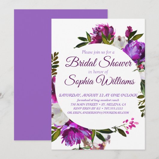 Paarse krans van pioenen Bridal Shover Kaart (Voorkant / Achterkant)