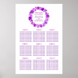 Paarse krans watercolor kunst huwelijks tafelplan poster