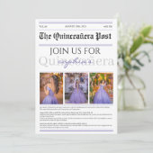 Paarse krant Quinceañera Kaart (Staand voorkant)