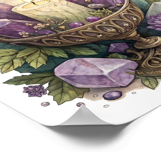 Paarse kristal en kaars met vlam poster (Hoek)