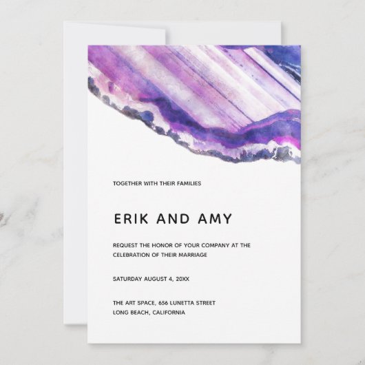 Paarse kristallen edelsteen bruiloft uitnodiging (Voorkant)