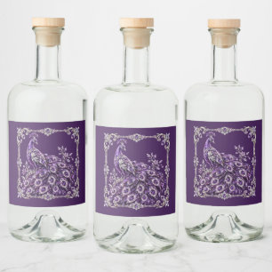 Paarse Kristallen Pauw Luxe Collectie Likeurfles Etiket