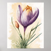 Paarse Krokus Bloem Bloemenschildering in Waterver Poster (Voorkant)