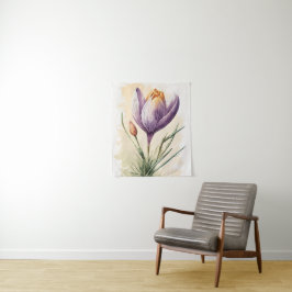 Paarse Krokus Bloem Bloemschildering in Waterverf  Wandkleed