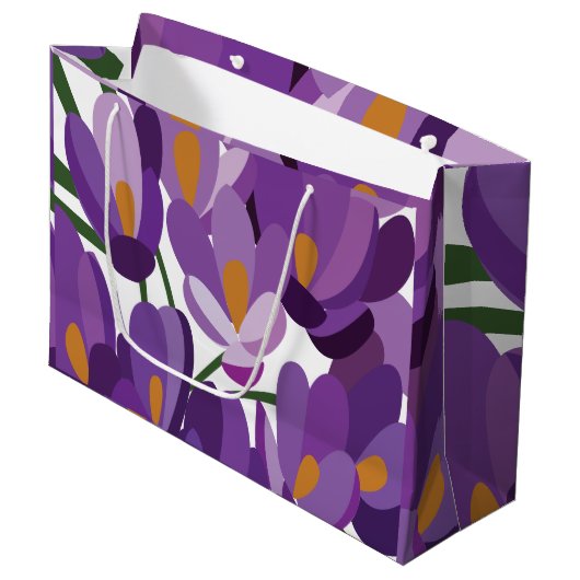 Paarse Krokus Bloemen Groot Cadeauzakje (Voorkant Gekanteld)