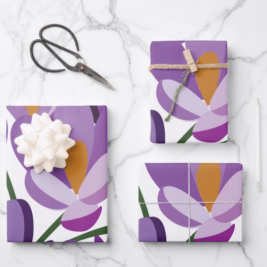 Paarse Krokus Bloemen Inpakpapier Vel (Voorkant)