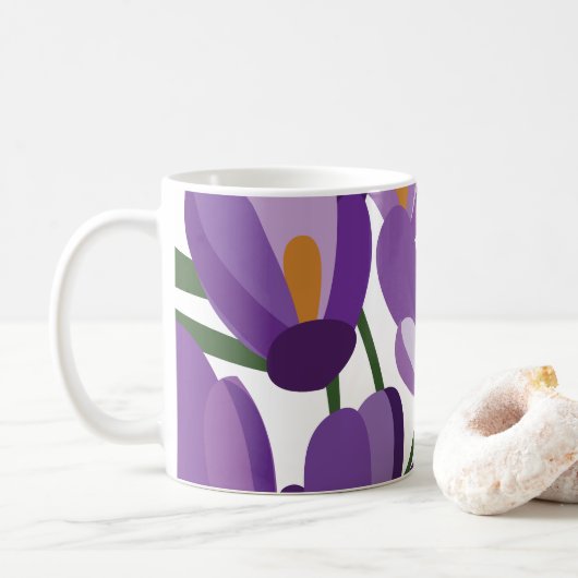 Paarse Krokus Bloemen Koffiemok (Met donut)