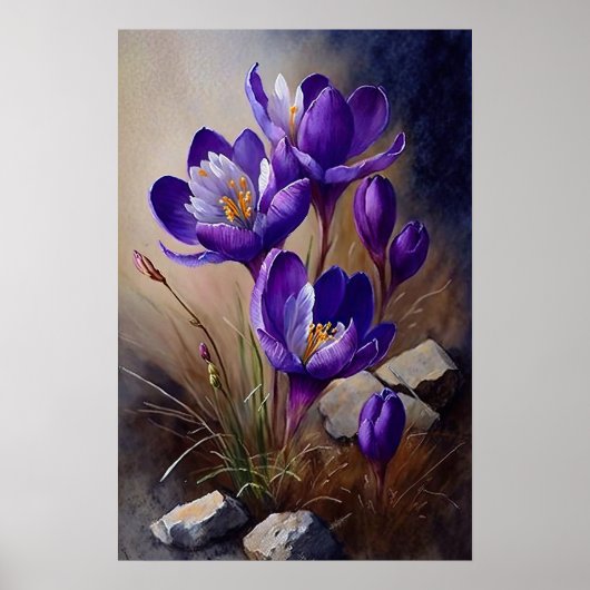 Paarse Krokus Bloemen Kunstprint Poster (Voorkant)