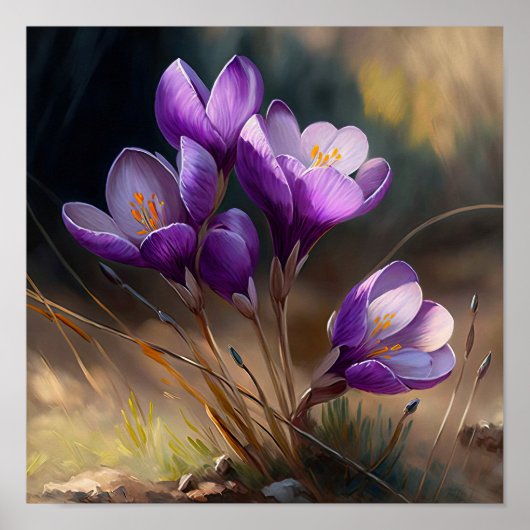 Paarse Krokus Bloemen Kunstprint Poster (Voorkant)