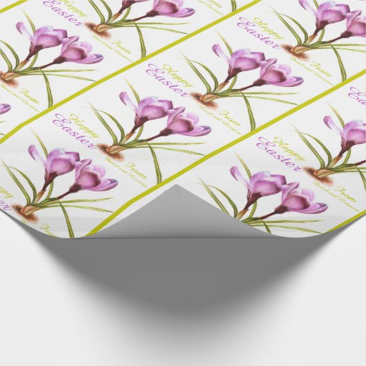 Paarse krokus fine art Happy Easter wrapping Cadeaupapier (Hoek)