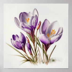 Paarse Krokusbloemen Art Print Poster