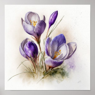Paarse Krokusbloemen Art Print Poster