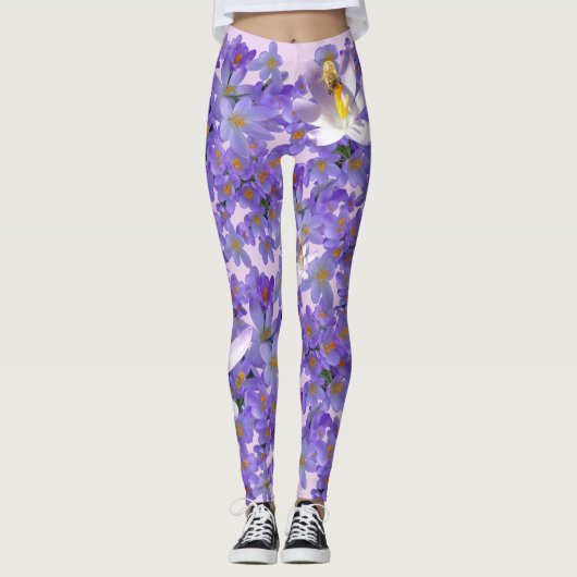 Paarse krokussen met bijenpoten leggings (Voorkant)
