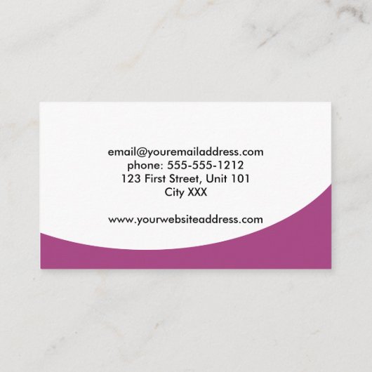 Paarse kromme en witte druk visitekaartje (Achterkant)