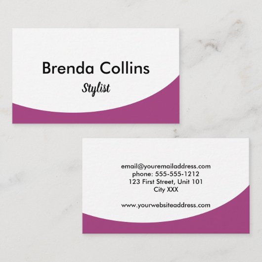 Paarse kromme en witte druk visitekaartje (Voorkant / Achterkant)