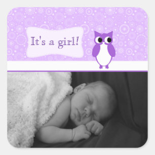 Paarse kronkel met Retro Circles Nieuwe baby foto Vierkante Sticker