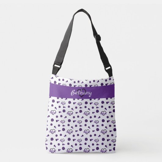 Paarse kronkelharten, pom Poms, Megafone Pattern Crossbody Tas (Voorkant)
