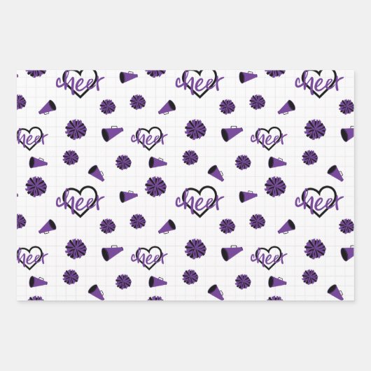 Paarse kronkelharten, pom Poms, Megafone Pattern Inpakpapier Vel (Voorkant 3)