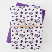 Paarse kronkelharten, pom Poms, Megafone Pattern Inpakpapier Vel (In situ)