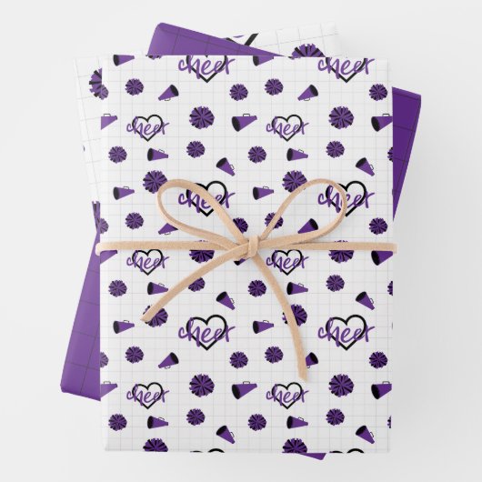 Paarse kronkelharten, pom Poms, Megafone Pattern Inpakpapier Vel (In situ)