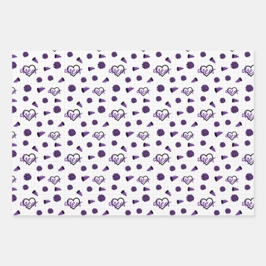 Paarse kronkelharten, pom Poms, Megafone Pattern Inpakpapier Vel (Voorkant)