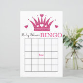 Paarse kroon baby shower bingokaart (Staand voorkant)
